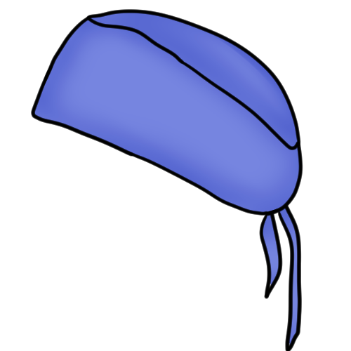 a simple blue scrub cap viewed from the side.